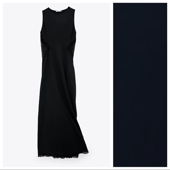 NWT. Zara Black Combination Lace Maxi Dress. Size S. - Picture 7 of 11